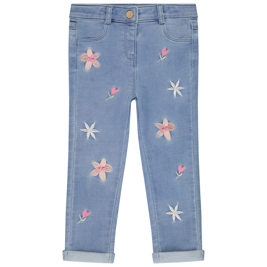 Jean slim brodé fleurs pour bébé fille 