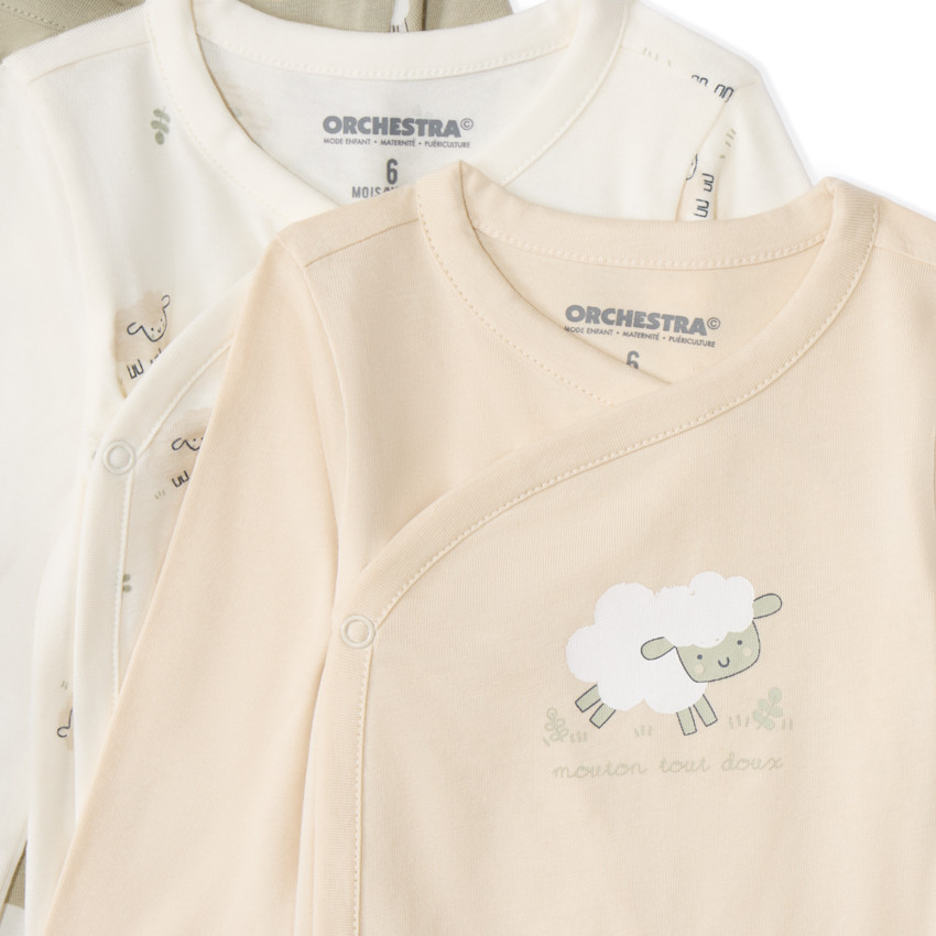 Lot d 7 bodies manches longues fantaisie pour bébé avec ouvertures différentes selon l'âge 