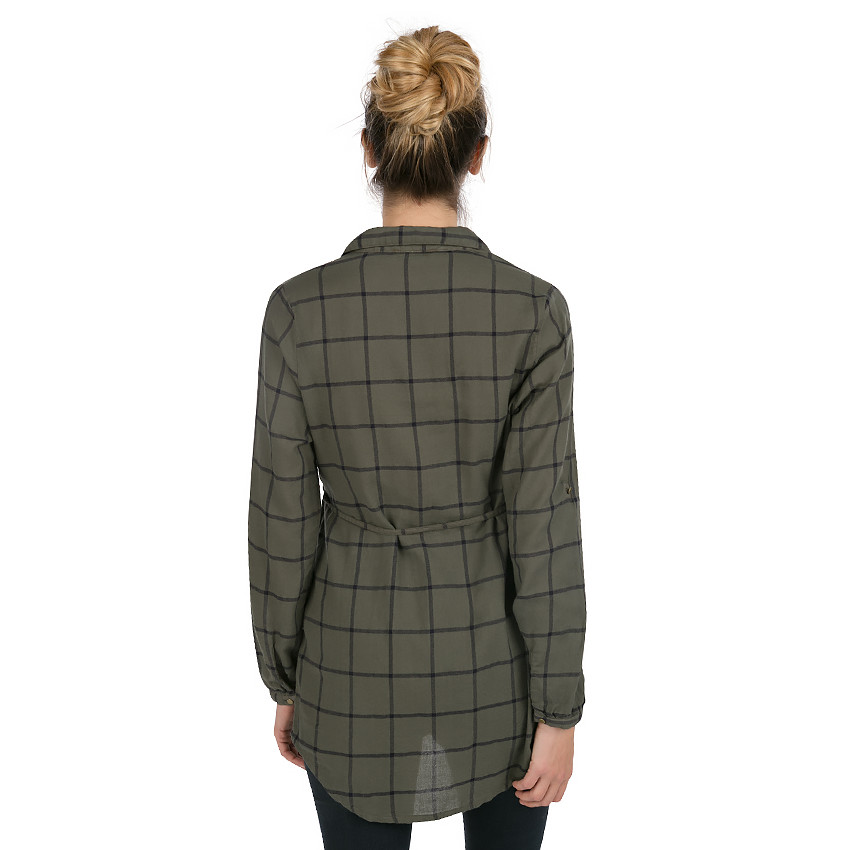 Chemise longue à carreaux avec liens à nouer 