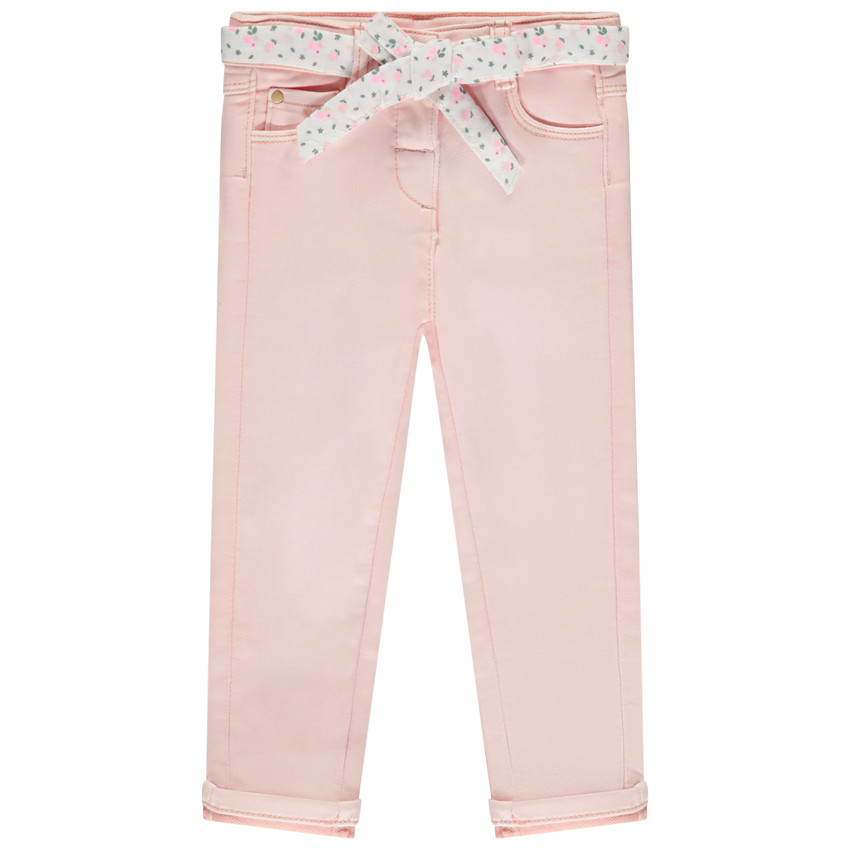 Jean droit avec ceinture fleurie à nouer pour bébé fille