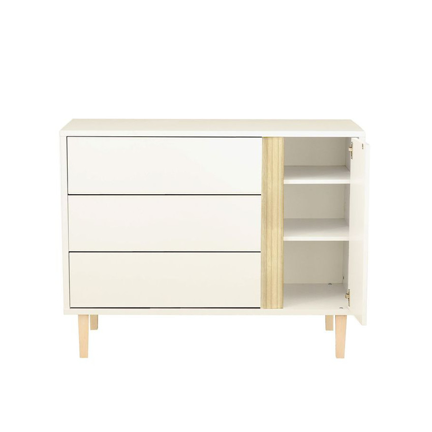 Commode à 3 tiroirs et 1 porte Paloma blanc 