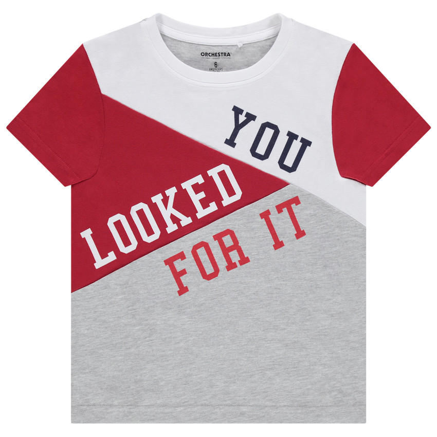 T-shirt manches courtes jeux de contrastes et message printé Main T-shirt manches courtes jeux de contrastes et message printé