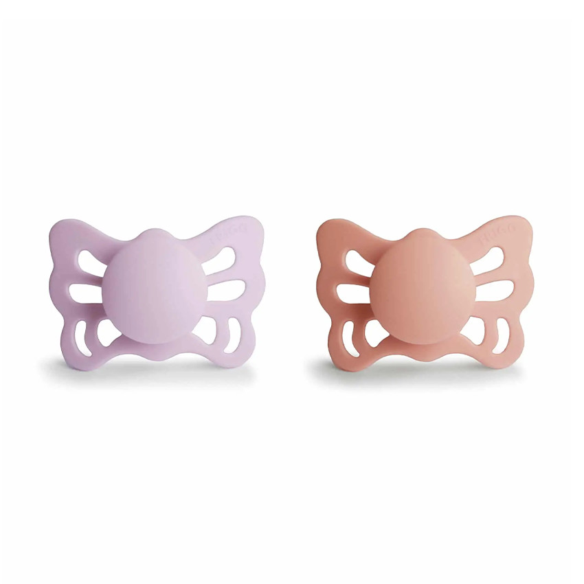 Lot de 2 sucettes silicone T1 Butterfly soft lilac/peach