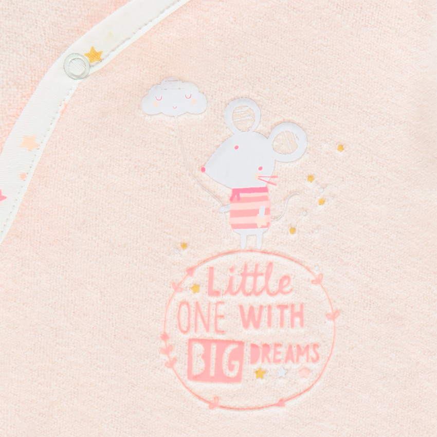 Set de naissance avec dors-bien rose, body imprimé et bavoir 