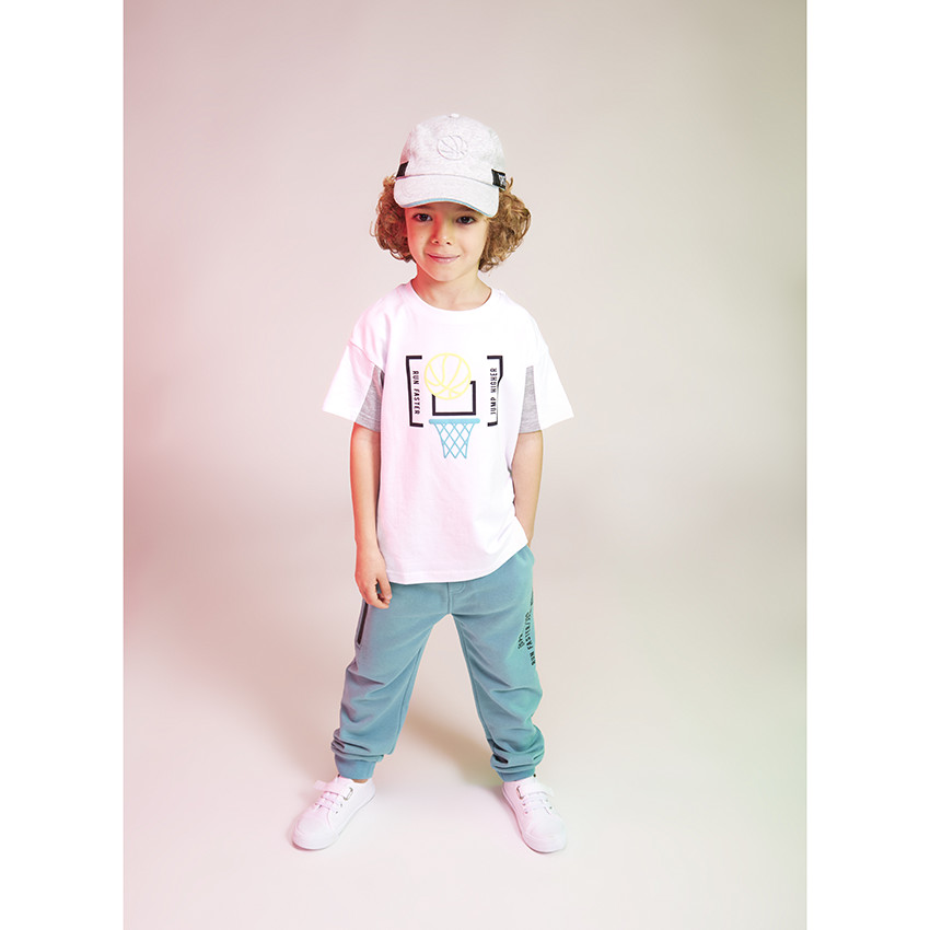 T-shirt manches courtes en jersey print panier de basket pour garçon 