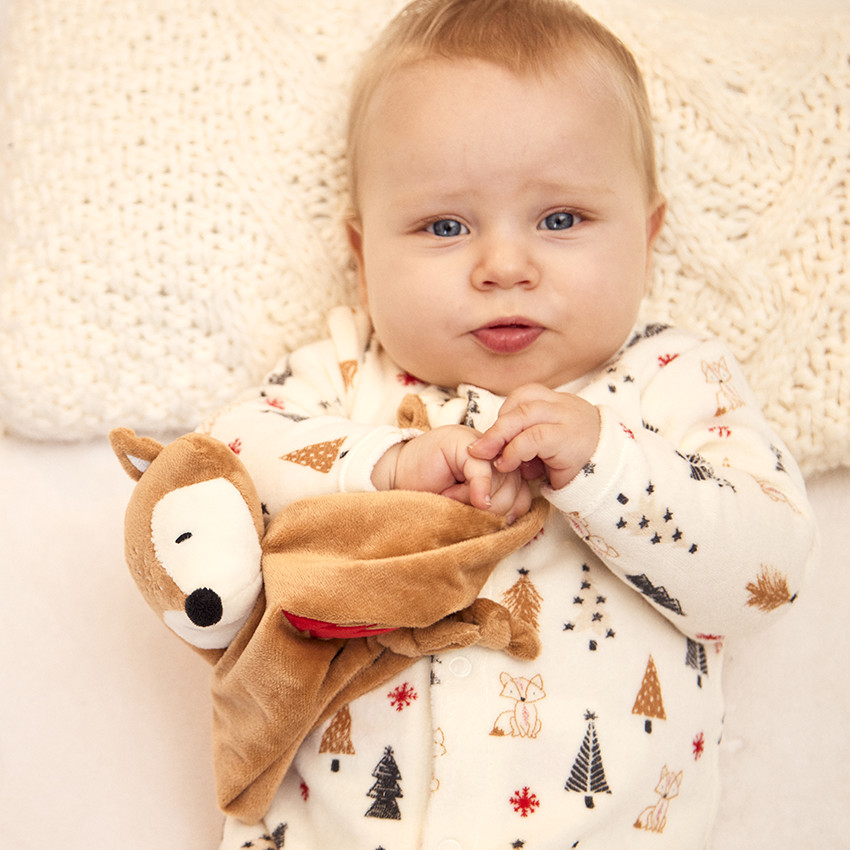 Doudou mouchoir renard en velours pour bébé garçon 