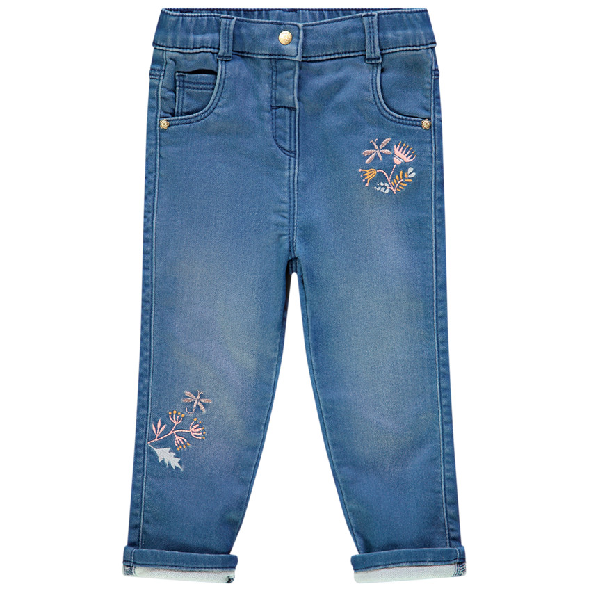 Jean slim à fleurs brodées pour bébé fille 