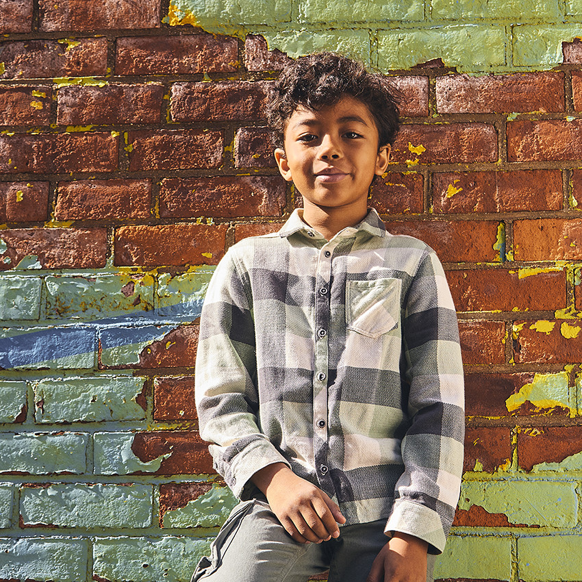 Chemise manches longues à carreaux avec poche pour garçon 