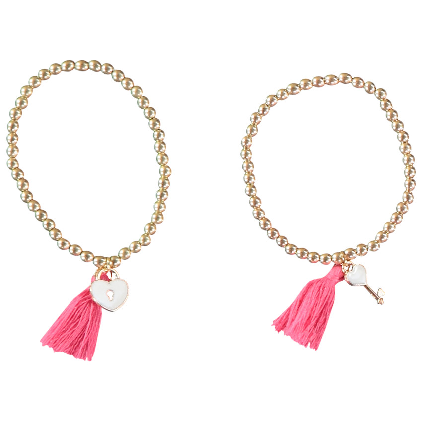 Lot de 2 bracelets à perles avec pompon pour fille