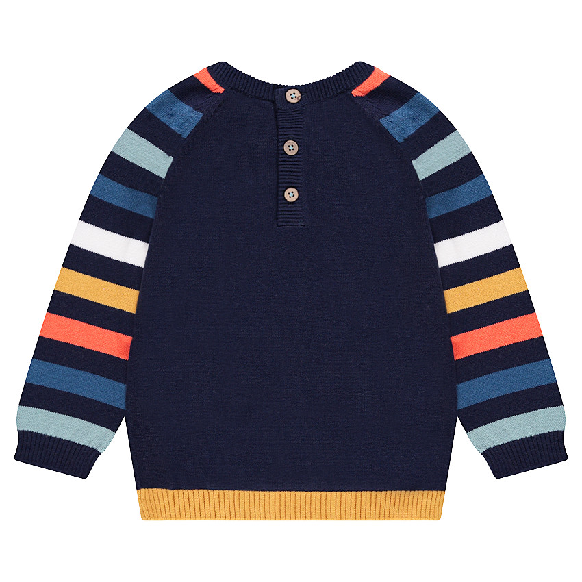 Pull en tricot avec viking en jacquard et manches rayées 