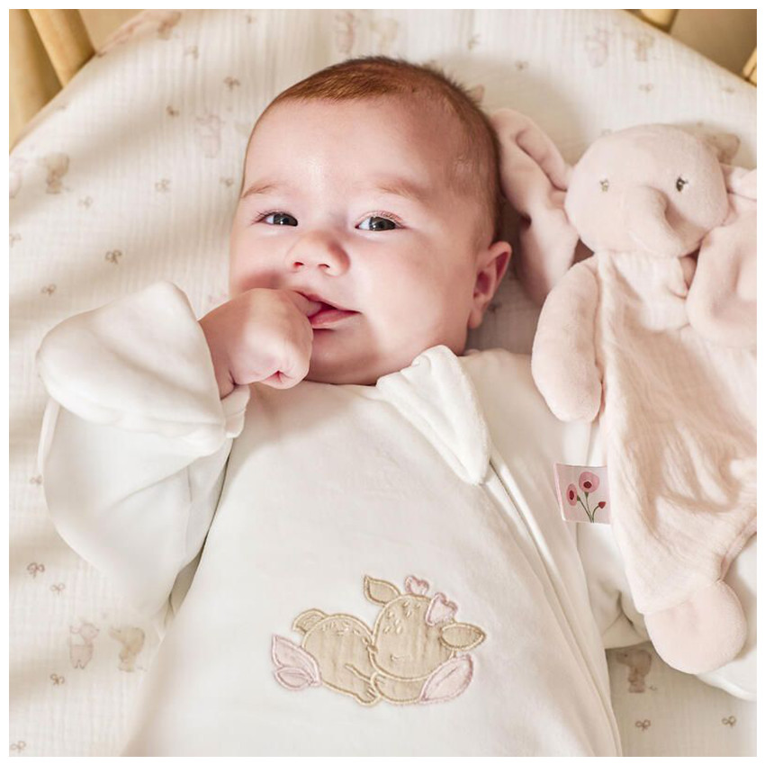 Gigoteuse avec manches et moufles - 60cm - Velours Fanfan - Blanc 