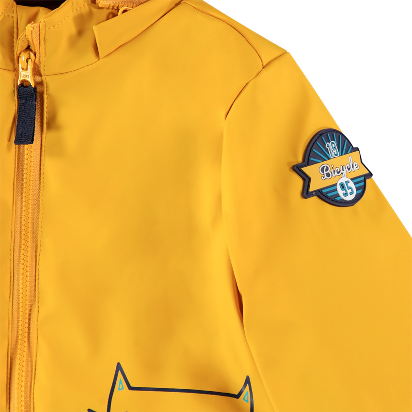 Parka en gomme jaune doublée jersey à rayures 