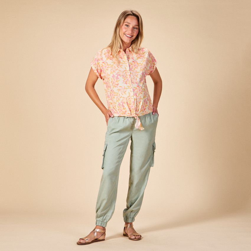 Pantalon de grossesse uni à poches cargo et bandeau haut  