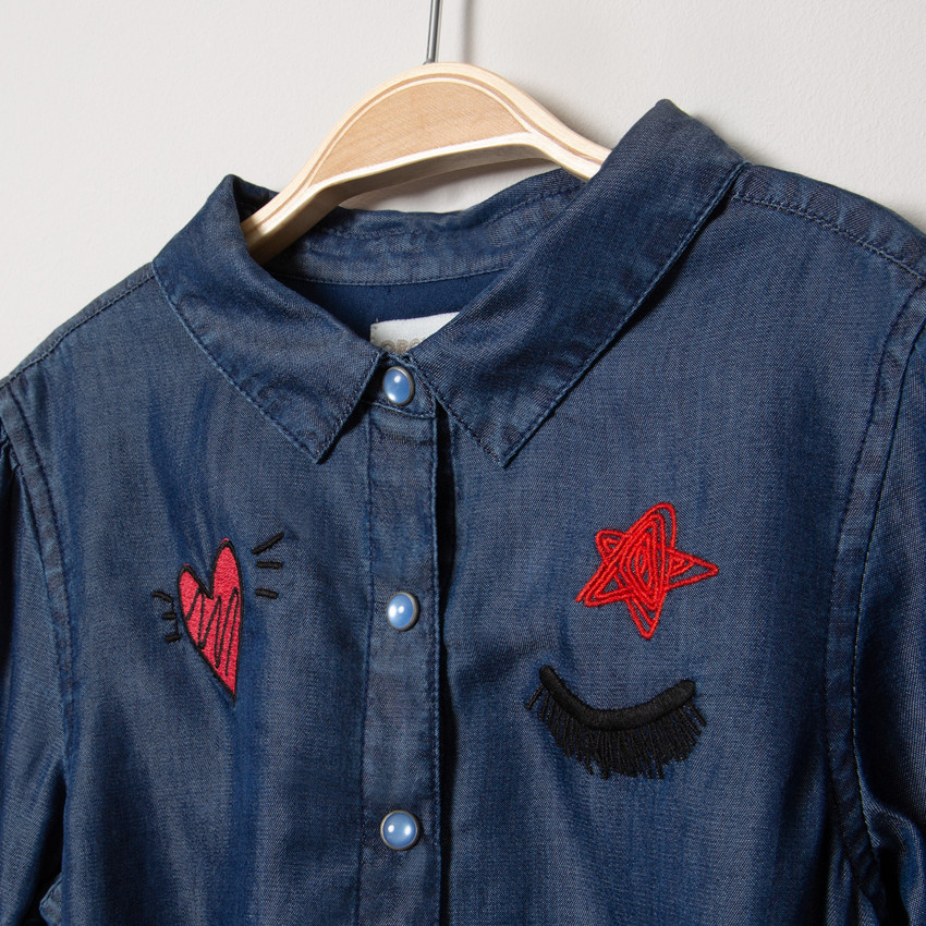 Robe chemise manches longues en Tencel avec broderies 