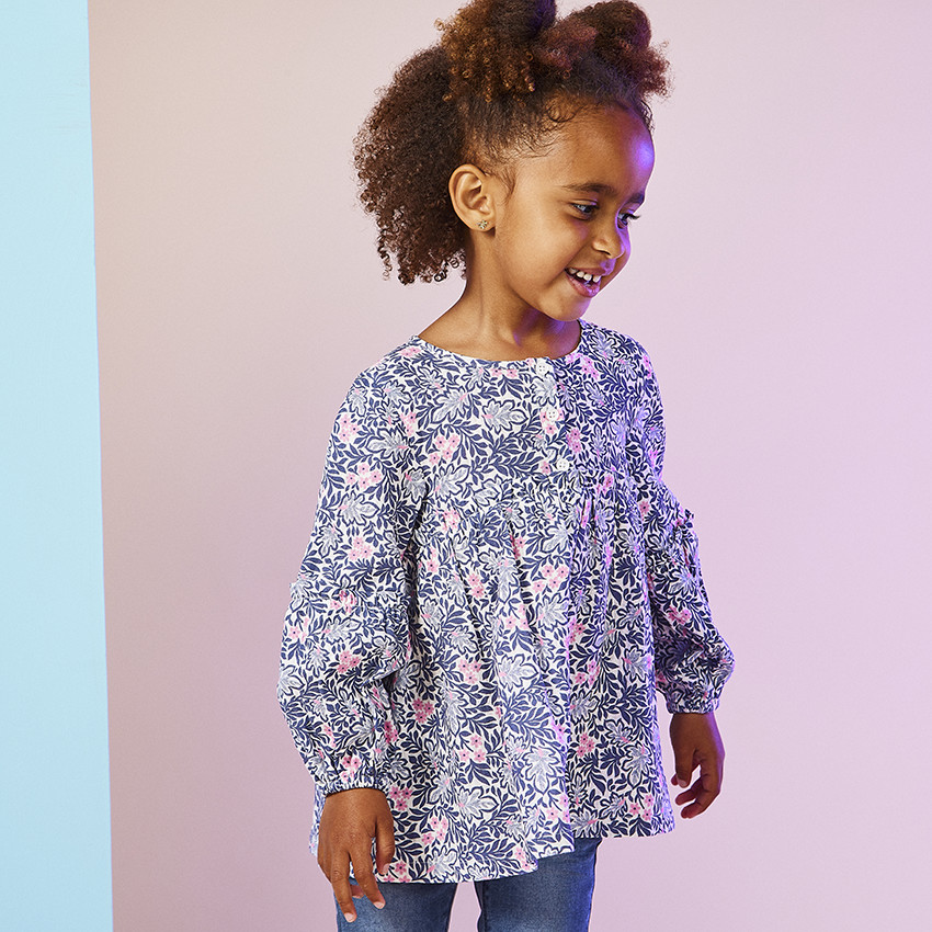 Tunique manches longues imprime fleurs pour fille