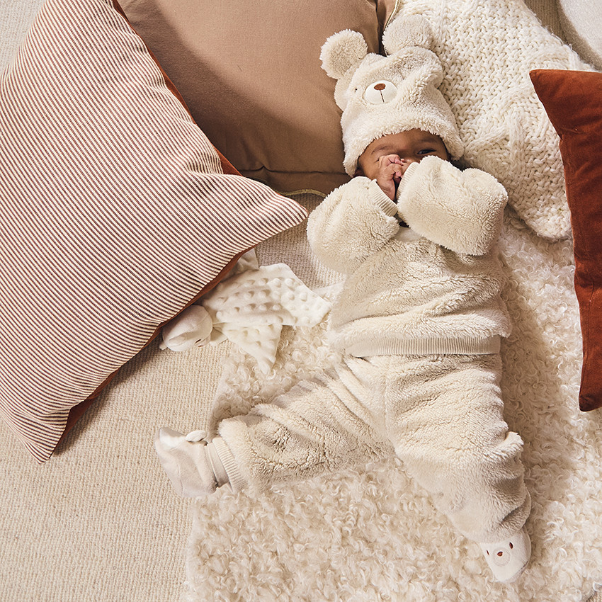 Bonnet ludique ourson en sherpa pour bébé 