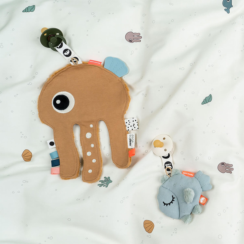 Doudou attache sucette Cozy Friend Jelly moutarde 