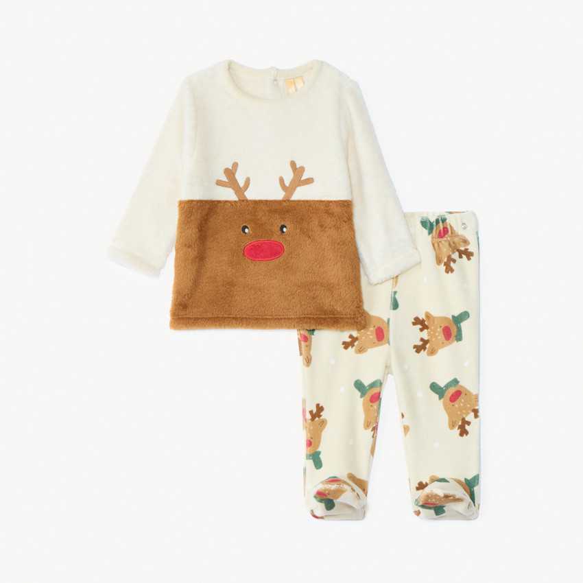 Set pyjama de Noël bi-matière pour bébé garçon avec finitions différentes selon l'âge 
