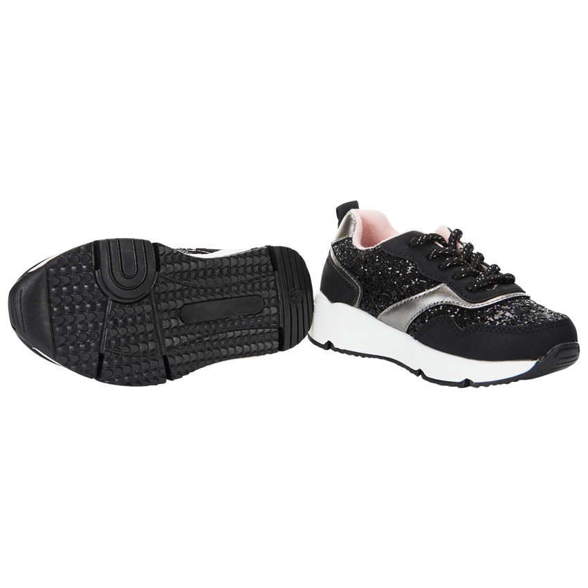 Baskets basses en lurex pailletés noir avec lacets pour fille 