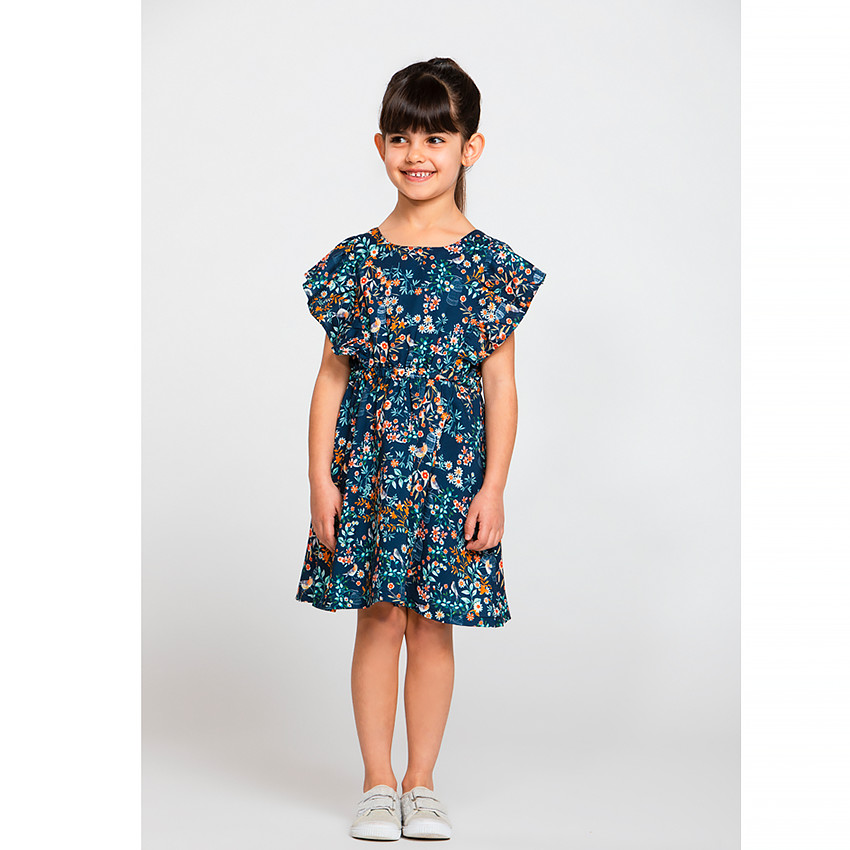 Robe manches courtes volantées et dos fantaisie pour fille 
