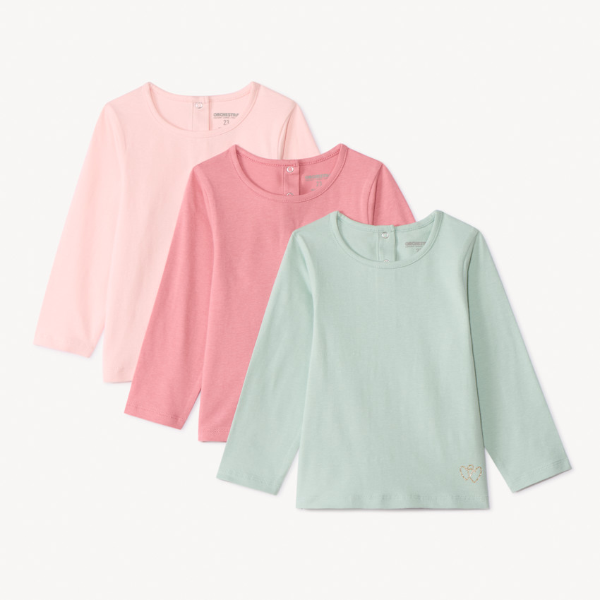 Lot de 3 t-shirts manches longues unis pour bébé fille