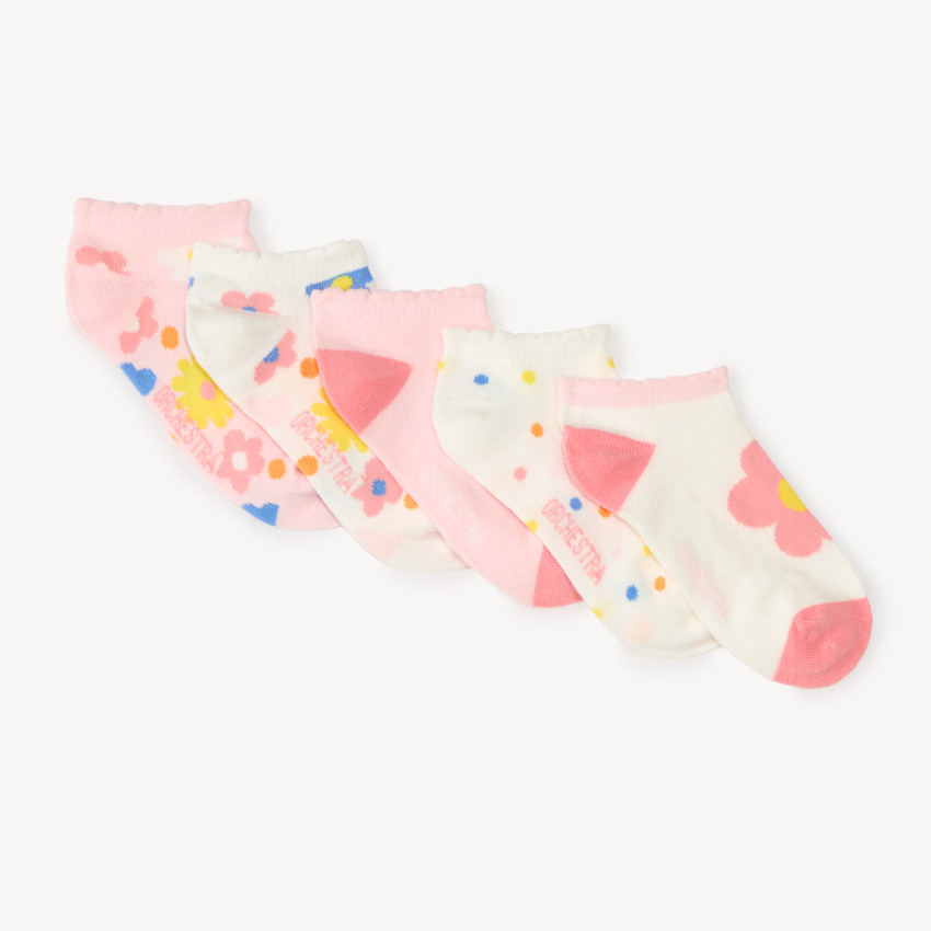 Lot de 5 chaussettes courtes à fleurs pour fille 