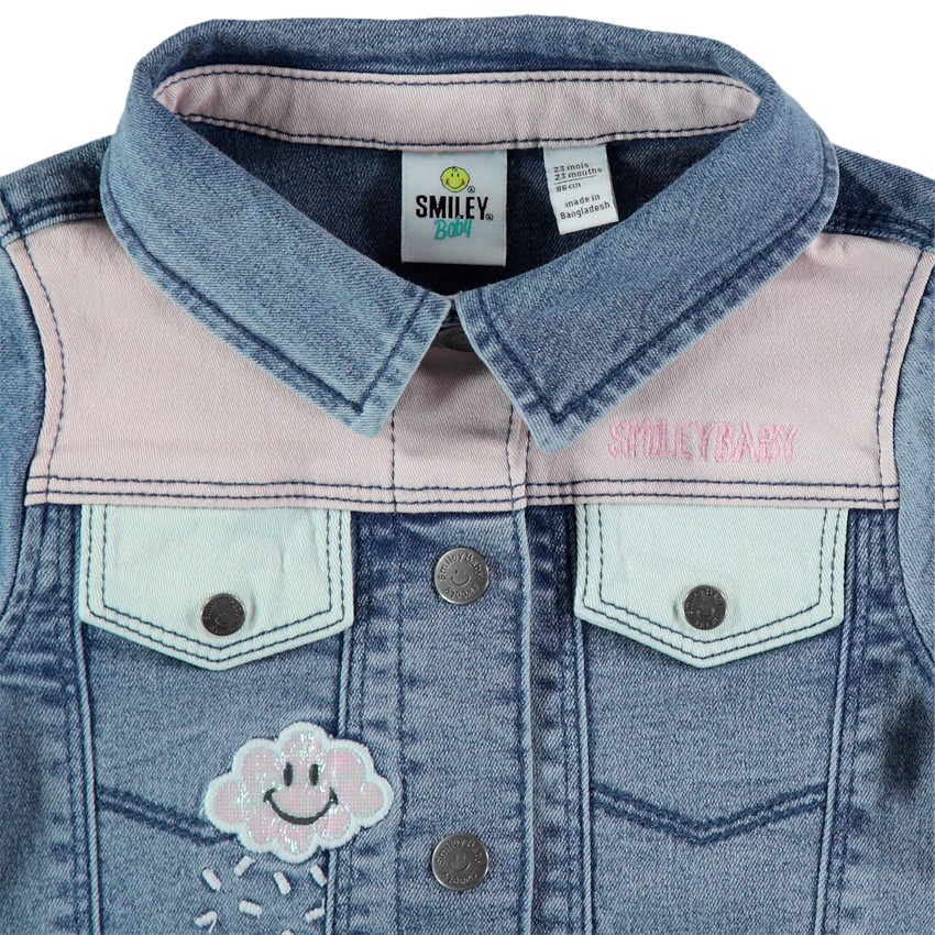 Veste en jean à badges Smiley Baby et empiècements contrastés 