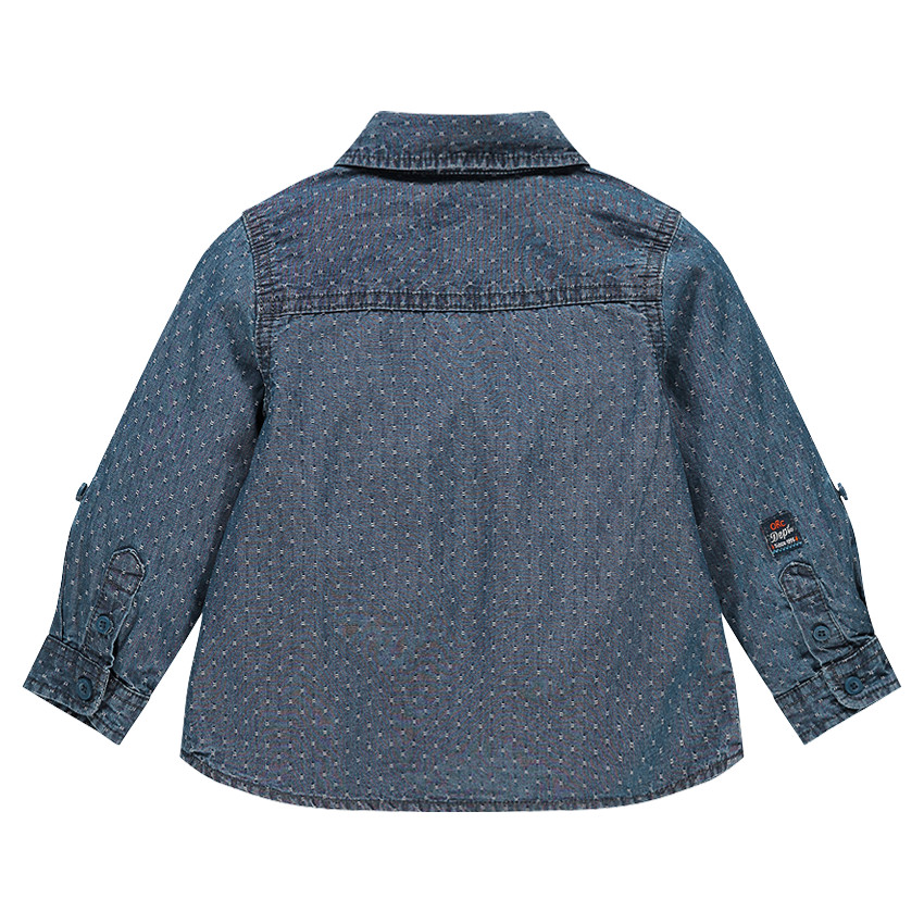 Chemise manches longues à motif jacquard sur chambray et poche 