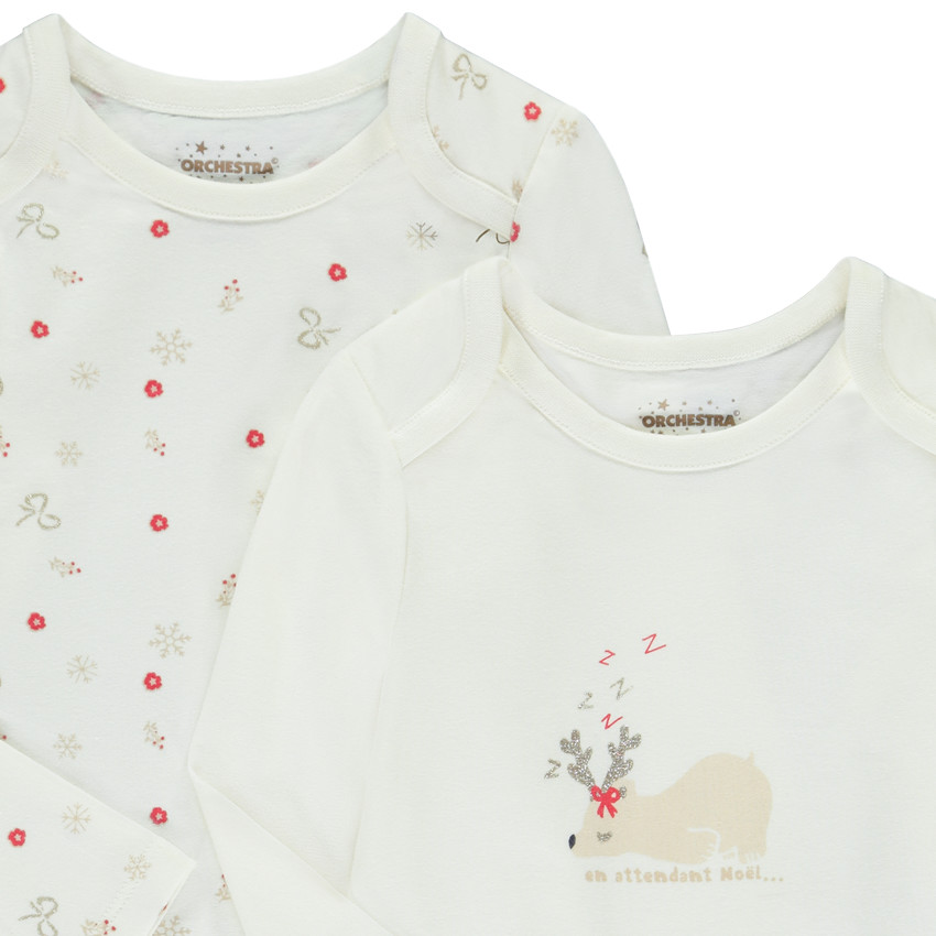 Lot de 2 bodies manches longues de Noël pour bébé fille avec ouvertures différentes selon l'âge 