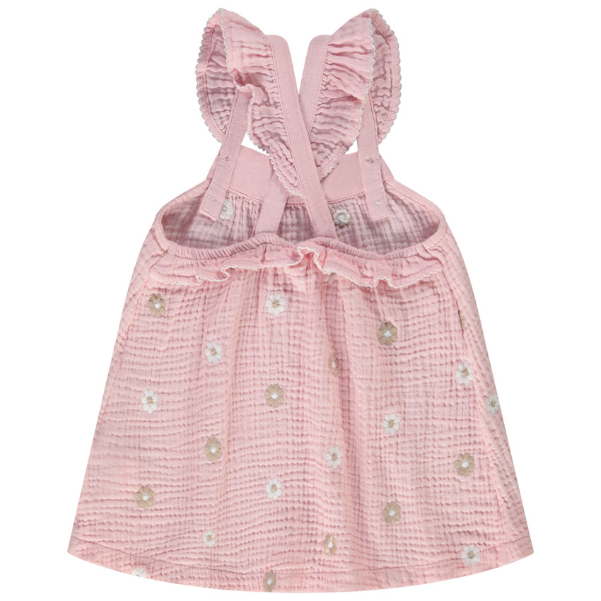 Tunique sans manches en double gaze broderies fleurs pour bébé fille 