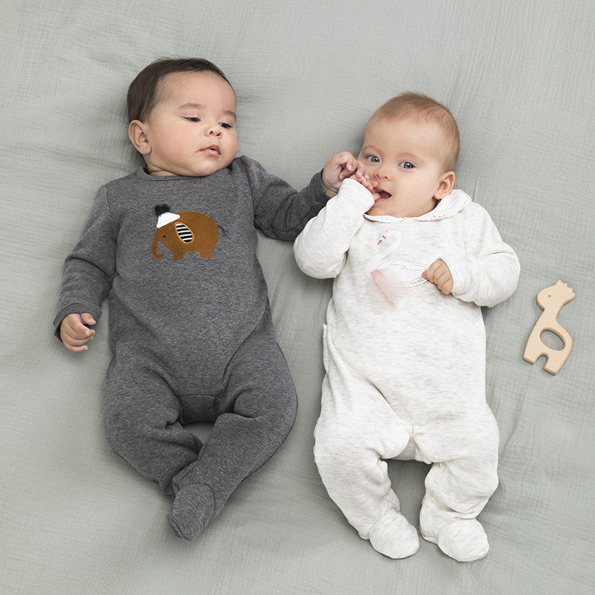 Dors-bien en jersey chiné print cygne 