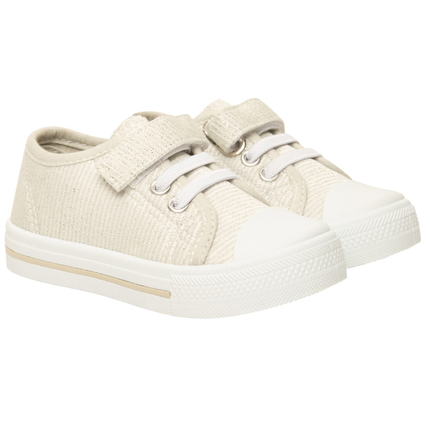 Baskets basses argentées scratch et lacets élastiqués pour bébé fille 