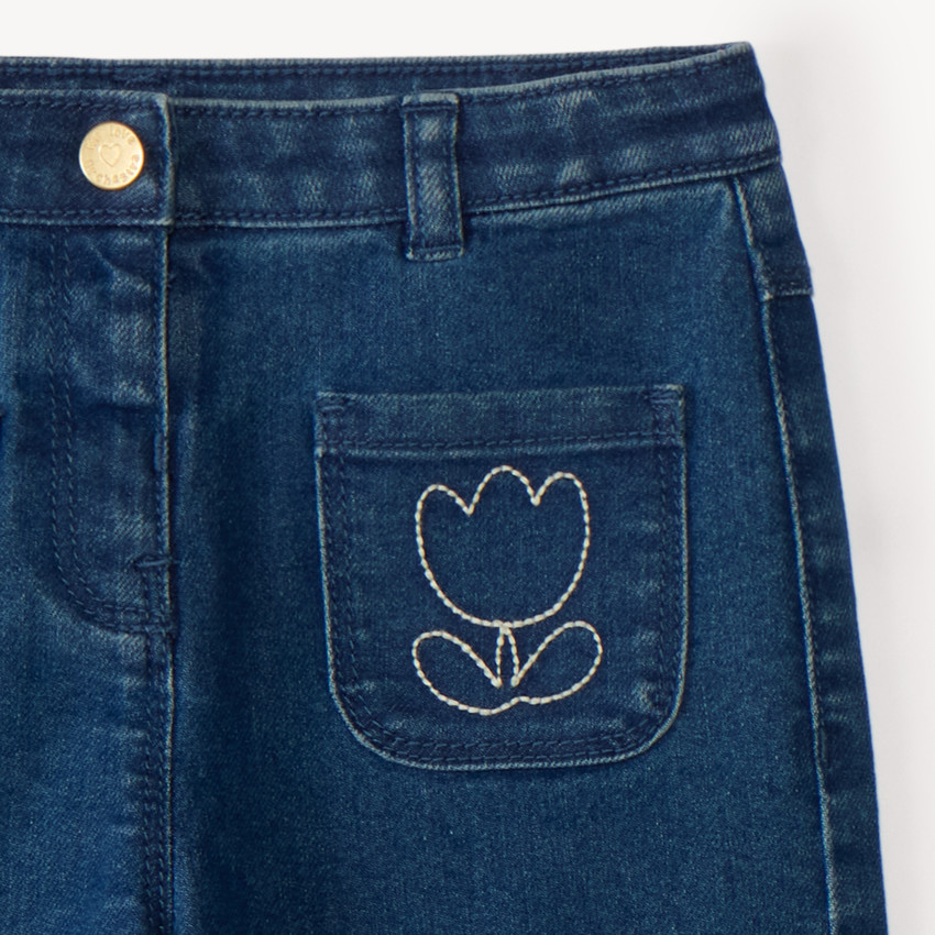 Jean large broderie tulipe pour bébé fille 