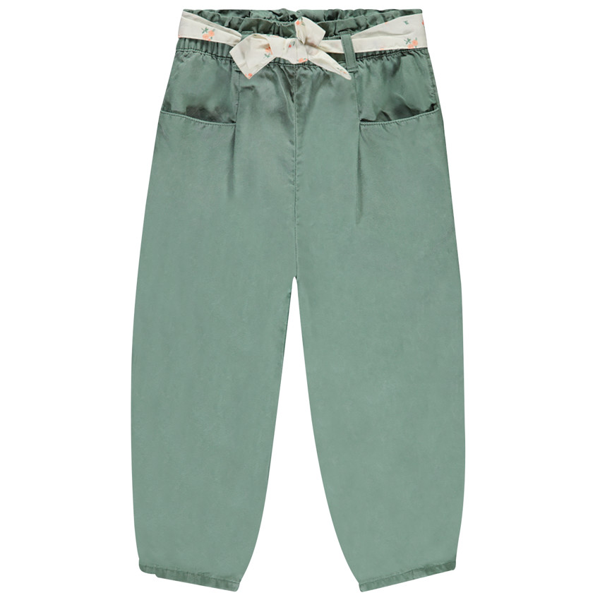 Pantalon en toile avec ceinture à nouer pour bébé fille