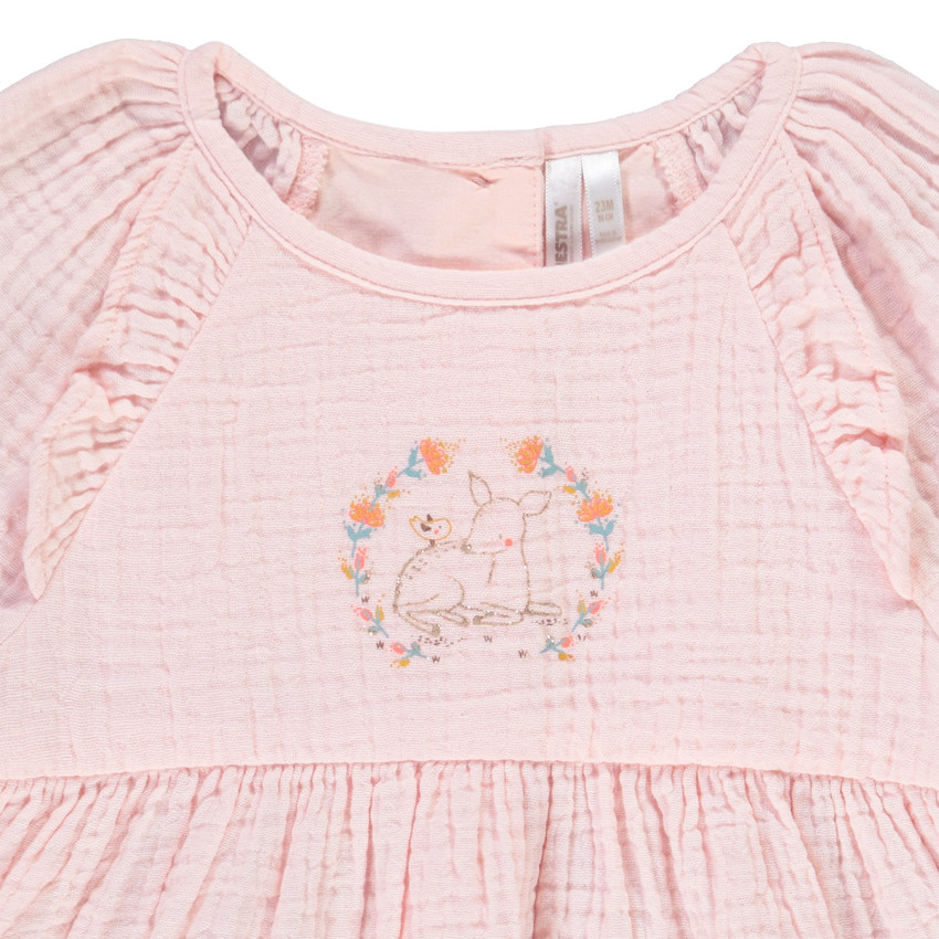 Ensemble tunique en double gaze de coton + pantalon en toile pour bébé fille 