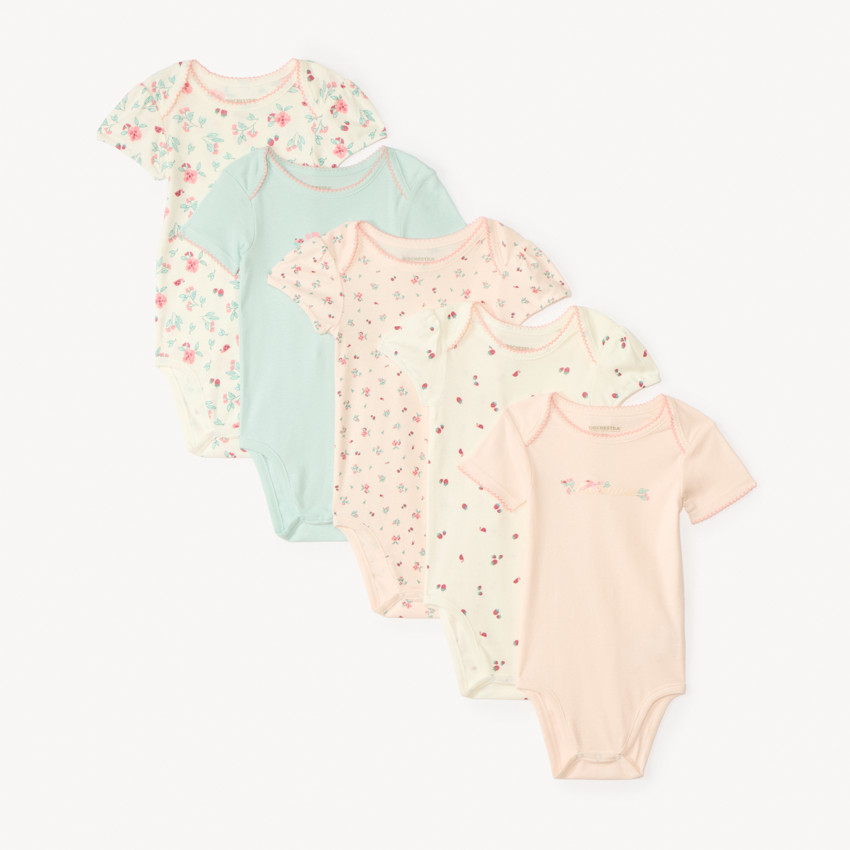 Lot de 5 bodies manches courtes fantaisie pour bébé fille