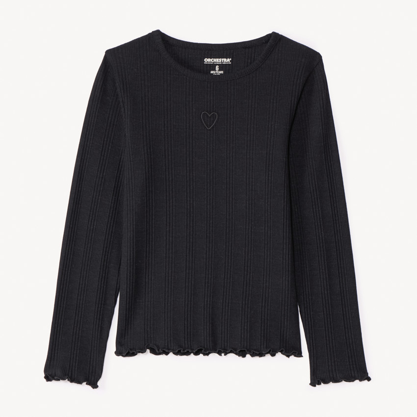 T-shirt manches longues avec cœur brodé pour fille