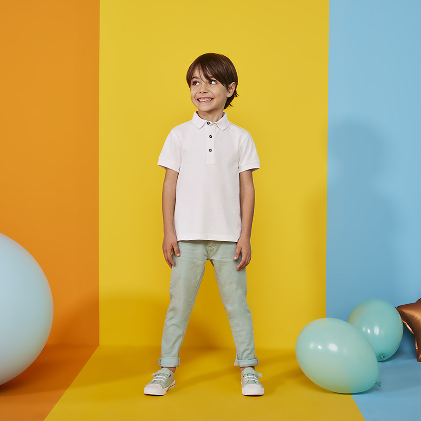 Polo manches courtes uni en coton piqué pour garçon 