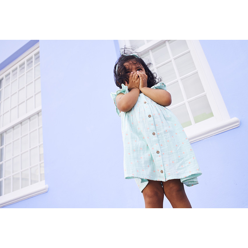 Ensemble 3 pièces robe + bloomer + bandeau à pois pour bébé fille 