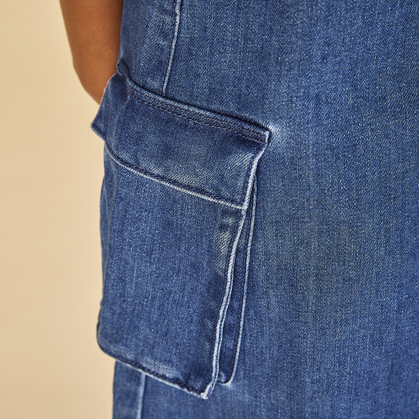 Robe salopette en denim avec poches soufflées pour fille 