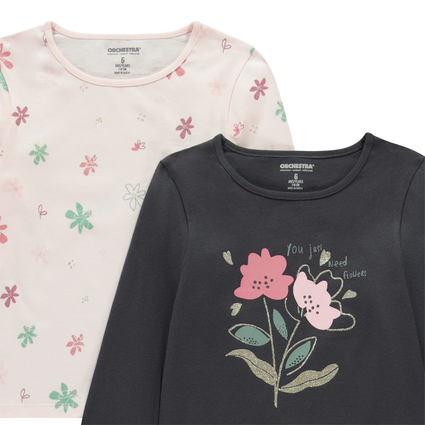 Lot de 4 t-shirts manches longues fantaisie en jersey pour fille 