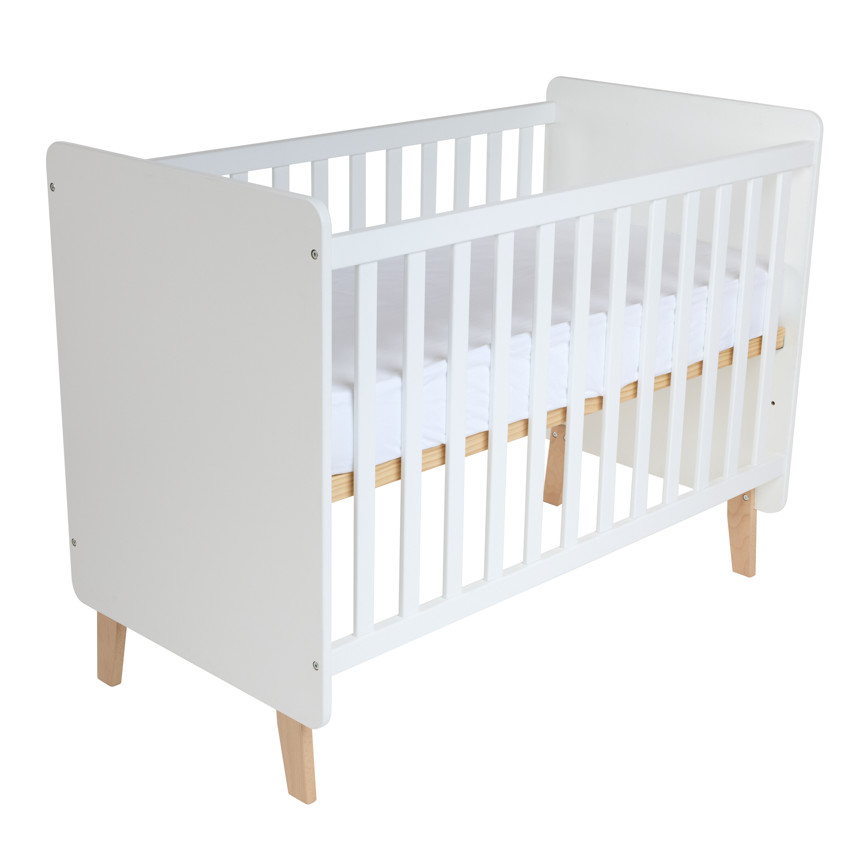 Lit de bébé à barreaux en bois blanc Noah 2.0 60x120 cm 