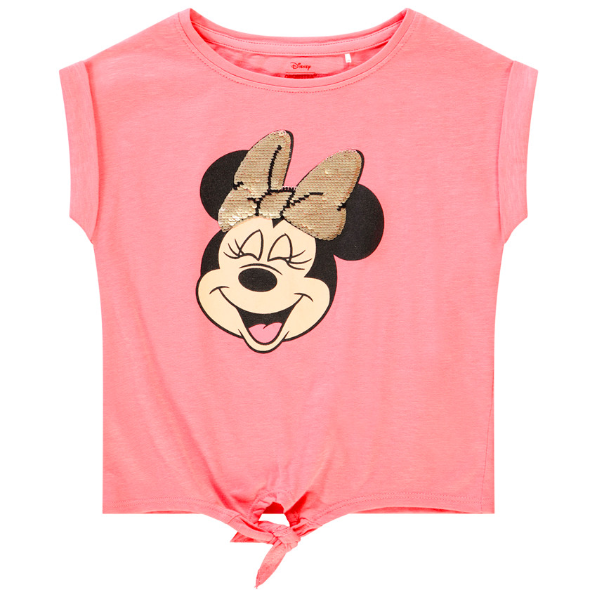 T-shirt forme boîte manches courtes print Minnie Disney détails sequins pour fille 