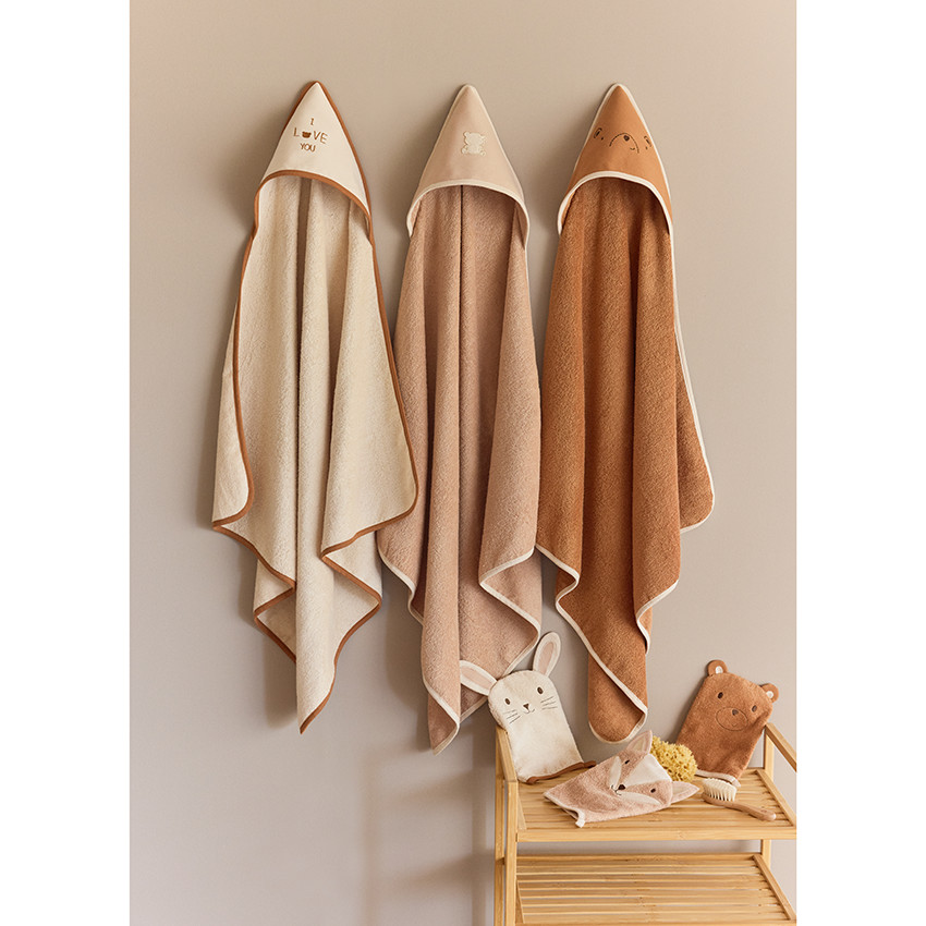 Lot de 3 capes de bain en éponge beige/marron 