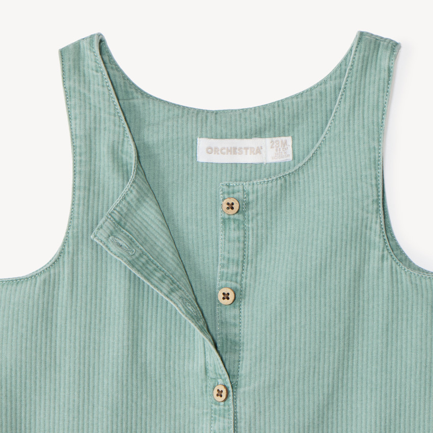 Salopette courte bébé fille en toile à broderie fleurie 