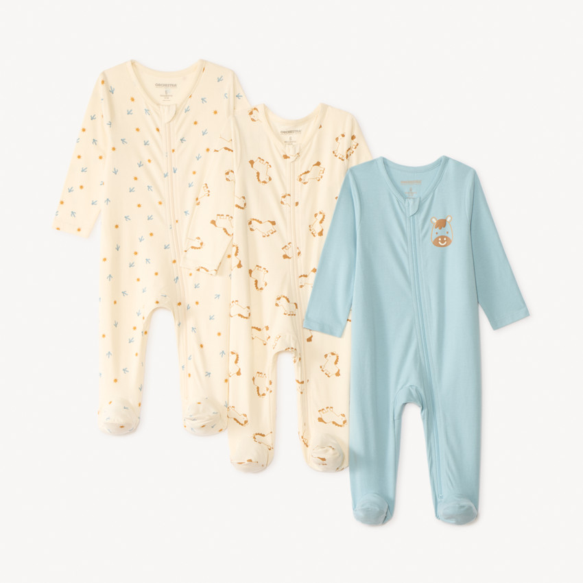 Lot de 3 dors-bien manches longues zippés devant à motifs petit cheval pour bébé garçon