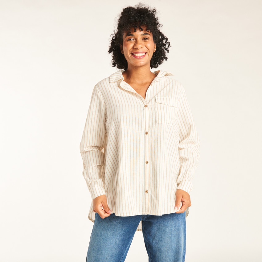 Chemise manches longues de grossesse et d'allaitement rayée avec poche