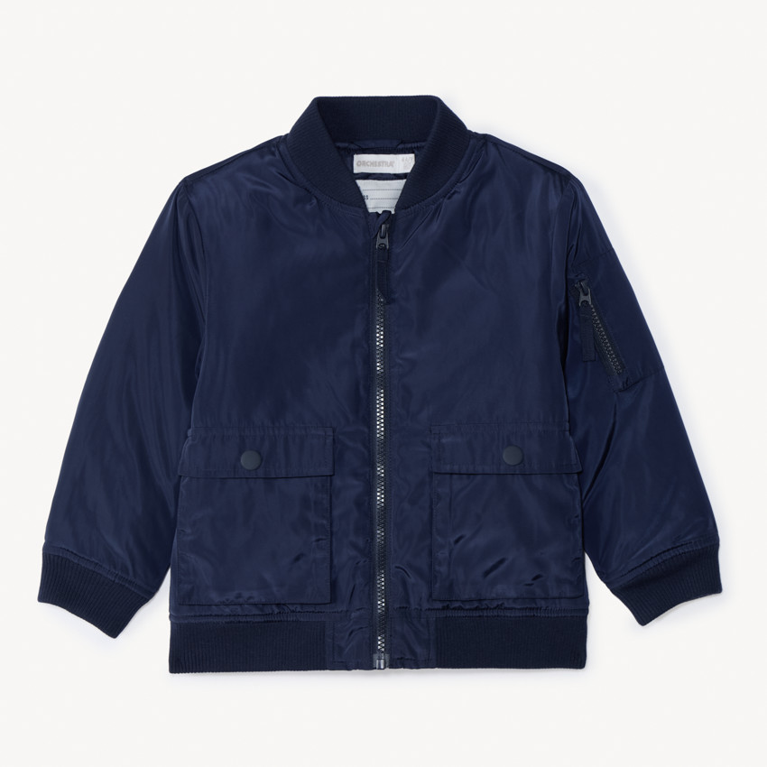 Blouson teddy bleu marine en toile doublé pour garçon