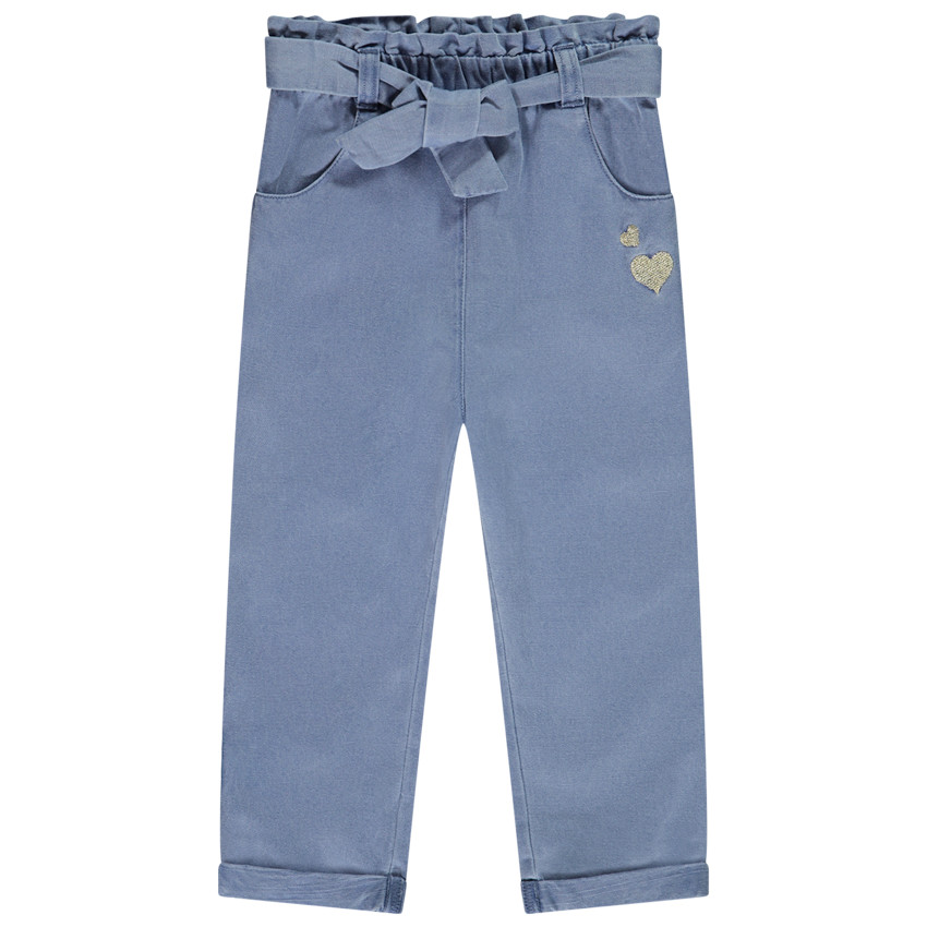 Pantalon en toile fantaisie avec broderies coeurs pour bébé fille 