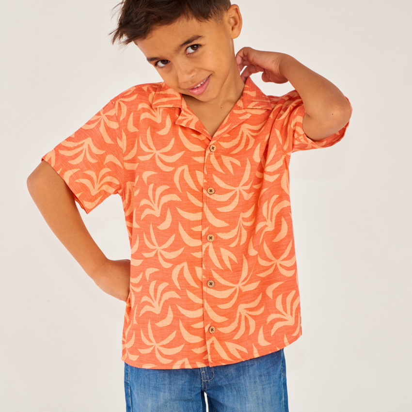 Chemise manches courtes à col cubain imprimé fantaisie pour garçon 